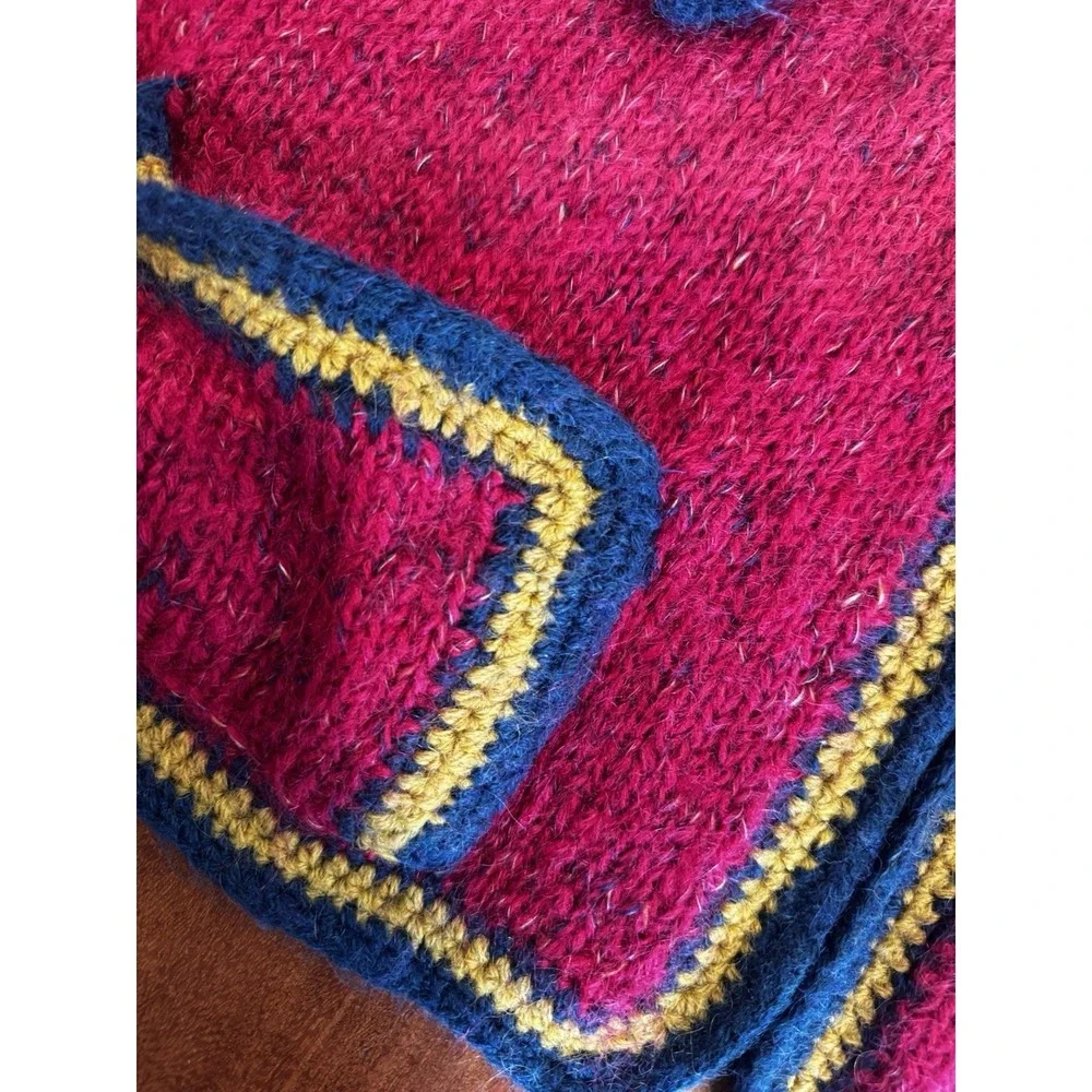 Granny Sweater Pink Vintage 70s Cardigan Grandma Handmade Mohair Furry Large